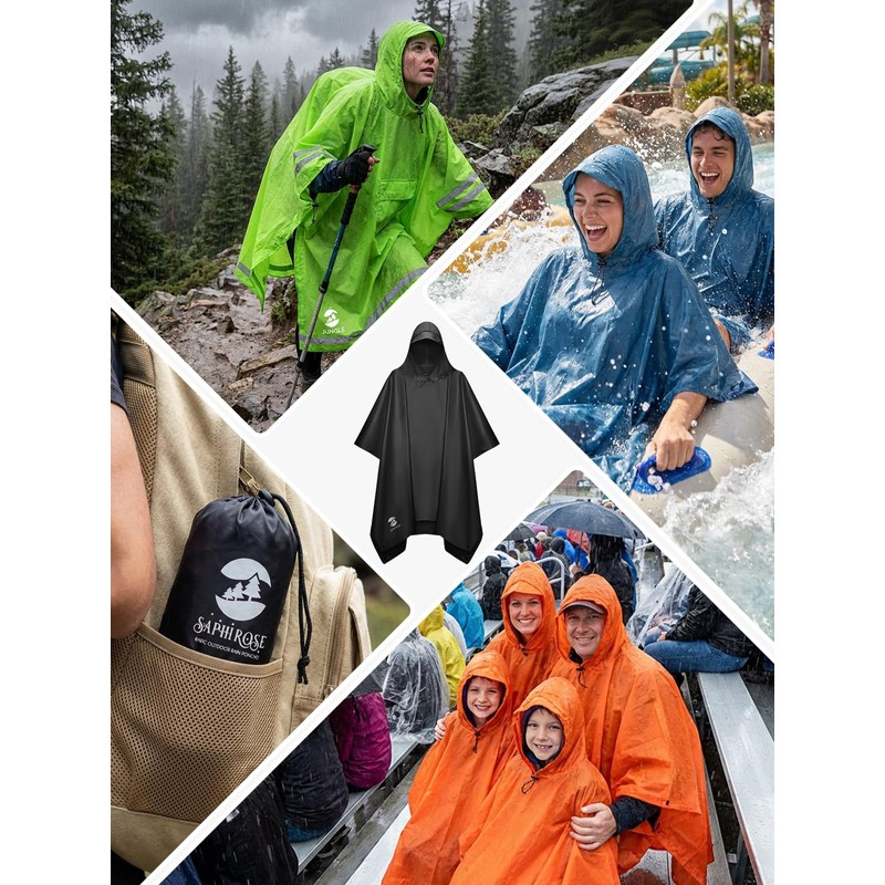 SaphiRose Hooded Rain Poncho Waterproof Raincoat Jacket for Men Women