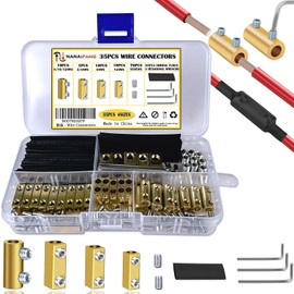35pcs 4, 6, 8, 10AWG Wire Connectors, Quick Wiring Connection Terminal, Circuit Connector Wire Connector with 70 Screws, 35 Heat Shrink Tube & 3 Wrench, for household appliances and the power industry