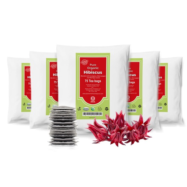 Akshit 75 Organic Hibiscus Tea Bags, Hibiscus Flower Tea With