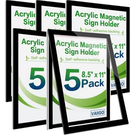 VAIIGO Acrylic Sign Holder 8.5x11 Wall Mount - 5 Pack Adhesive Frames, Magnetic Frame, Document & Picture Holder for Wall, Door, Glass Acrylic Frame with Strong Magnetic Sign Holder