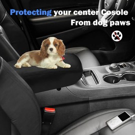 INTGET Car Center Console Armrest Cover for Dodge Durango Accessories 2011-2020 Leather Arm Rest Box Lid Cover Seat Protector (2011-2020, Black with Black Stitches)