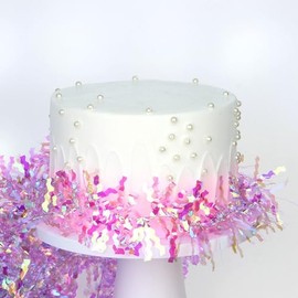 Cortina de 3.2 pies con volantes para tartas de fuegos artificiales, decoración de tartas, espumillón brillante, decoración de tartas, cóctel para Navidad, cumpleaños, boda, despedida de soltera, decoración de fiesta de graduación (morado)