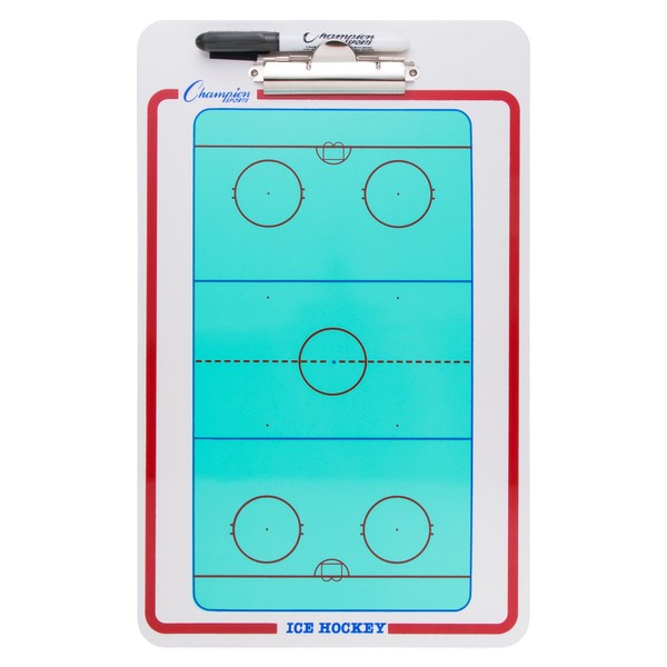 Champion Sports Large Dry Erase Board for Coaching Hockey - Whiteboards for Strategizing, Techniques, Plays - 2-Sided Boards with Clip - Front Side Full Rink - Backside Half Rink Close-up