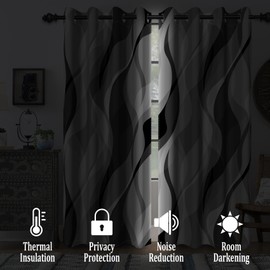 42x84 Inch Black Gray Striped Blackout Curtains for Bedroom Art Curtain