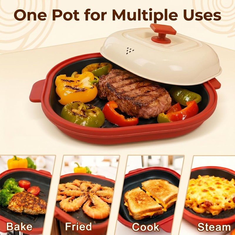 AHJ Microwave Grill Pan with Lid, Microwave Cooker Multi-Use for
