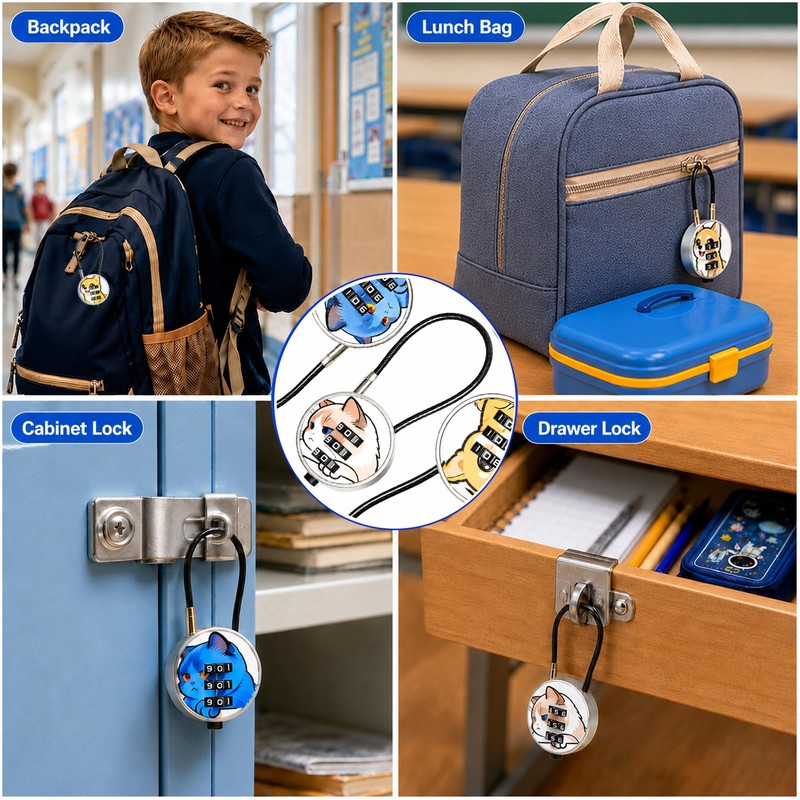 3 Pack Combination Locks - Cable Lock Set with Flexible