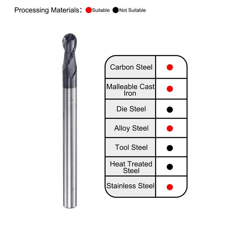 sourcing map Ball Nose End Mill 2mm Tip Radius Solid
