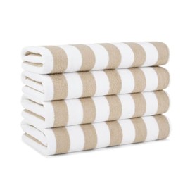 30x70 Inch 500 GSM 100% Ring Spun Cotton Beach Towel Set of 4 | Oversized Rectangle Shape Striped Pattern Coconut White Beige Colors | Machine Washable Yarn Dyed Ultra Absorbent Soft Cozy Comfortable