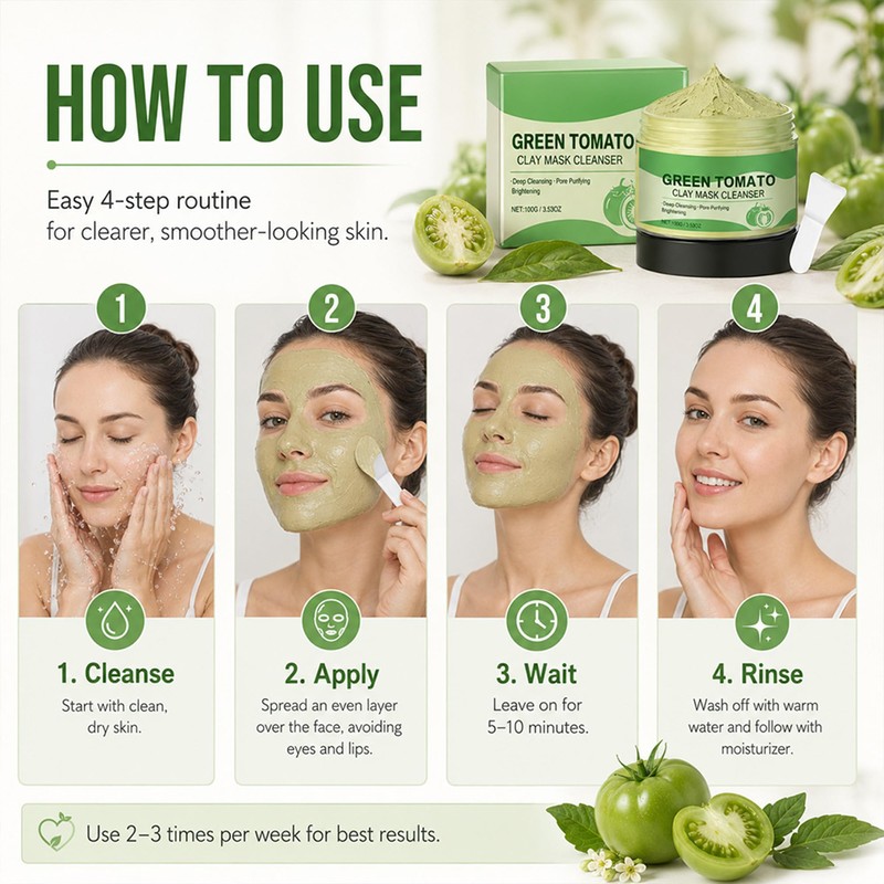 Green Tomato Clay Mask Cleanser, 100g Clay Face Mask for