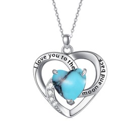 AOVEAO Heart Turquoise Necklace S925 Sterling Silver I Love You to The Moon and Back Necklace,Turquoise Heart Pendant Jewelry for Women Turquoise Lovers
