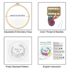 Louise Maelys Funny Embroidery Kits for Beginners,Cross Stitch Kit for Adults Starters,DIY Needlepoint with Floral Flower Wreath Pattern