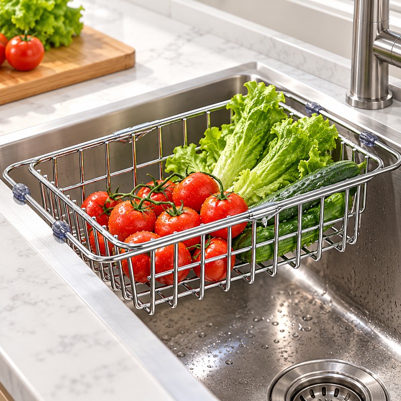 Expandable Stainless Steel Sink Drainer Basket for Washing Produce –