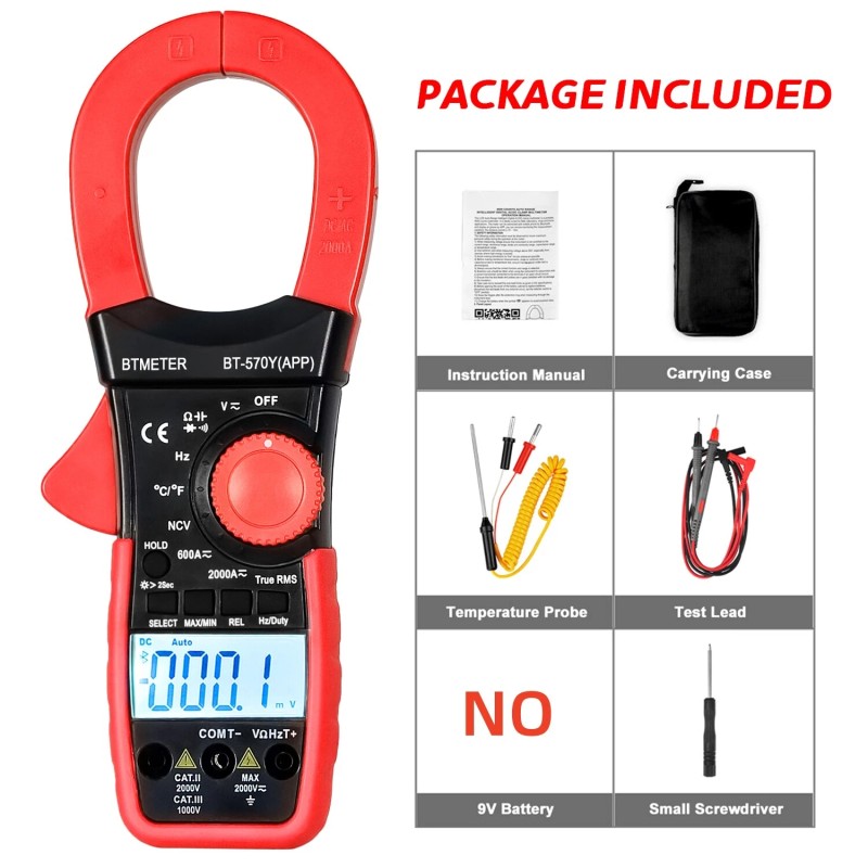BTMETER TRMS Digital Clamp Meter Multimeter 2000A 2000V AC DC