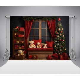 Kate 7x5ft/2.2x1.5m Winter Christmas Photography Background Indoor Christmas Tree Teddy Bear Gift Backdrop Kids Family Portrait Photo Studio