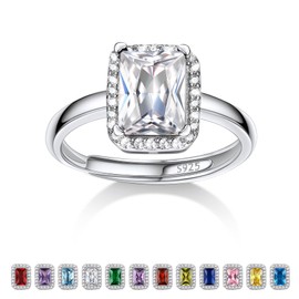 Bestyle 925 Sterling Silver Square Cut Gemstone Cubic Zirconia Rings for Women, April White Diamond Rings, Statement and Promise Ring for Engagement/Wedding/Anniversary/Valentines Day