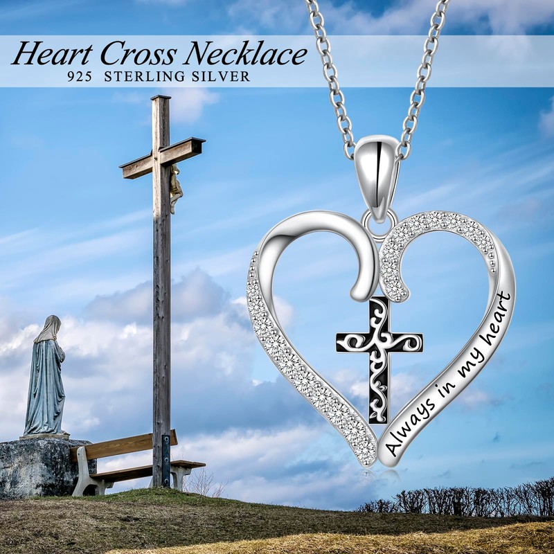 Alphm Cross Heart Necklace for Women S925 Sterling Silver