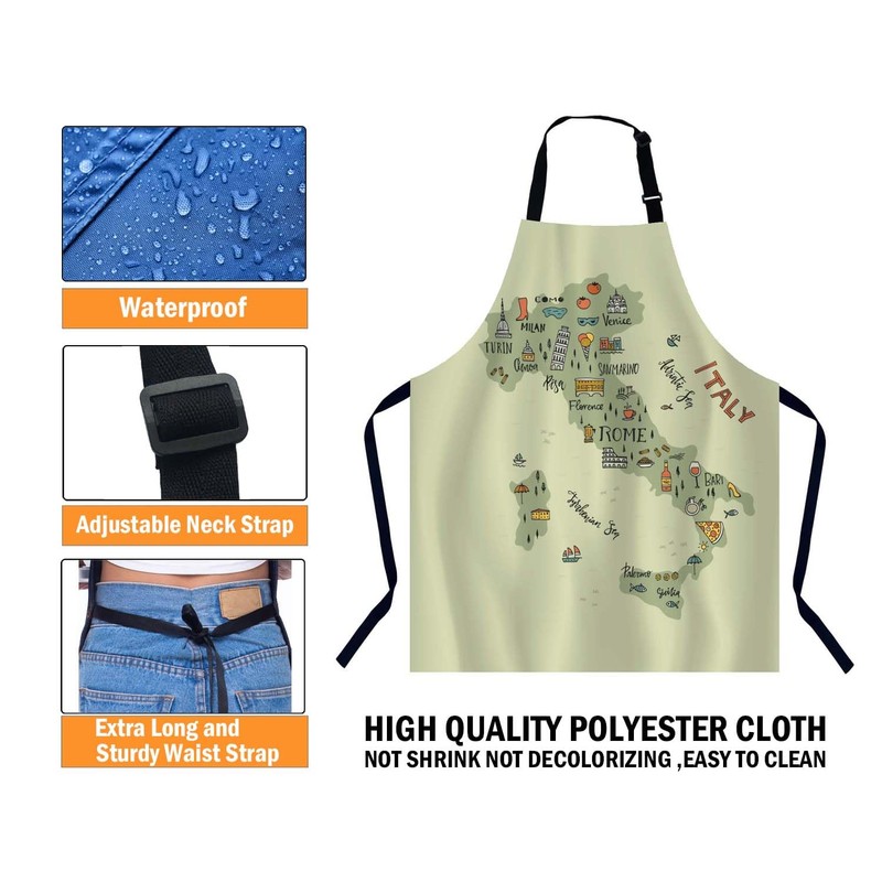 BGBDEIA Italian Map Kitchen Apron for Women Men, Unisex Adjustable