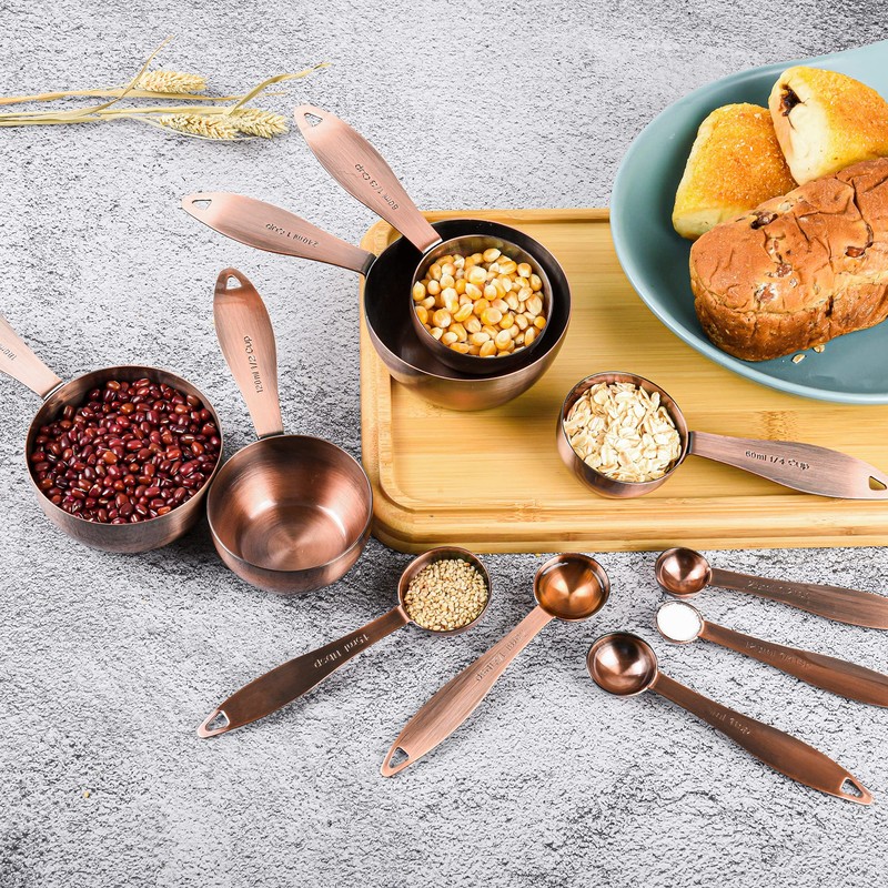 Copper measuring cups and spoons set,Includes 5 Copper Measuring Cups