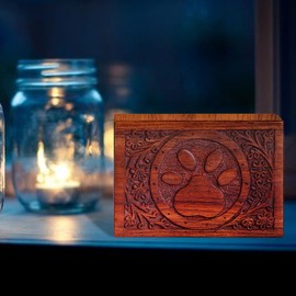 EARTHLY HOME Wooden Urn Box for Human Ashes, Cremation Funeral Bordered Box, Pet Memorial Decorative Urn for Cat & Adult, Keepsake Burial Ash Box (Large)
