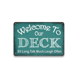 LIZATIC Welcome to Our Deck Sign for Outside - Deck Signs and Decor Outdoor, Vintage Metal Sign for Garden, Pool, Backyard, Patio, Outdoor Decor Wall Art Accessories, 12 x 8 inch