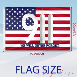 Never Forget 911 Flags 3x5 Ft Patriot Day Flags with Brass Grommets for Indoor and Outdoor, We Will Never Forget 9/11 Flags for Outside Garden Lawn House Decorations