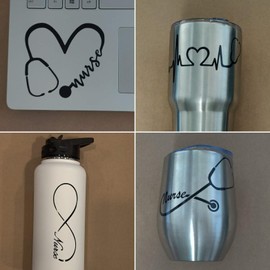 Nurse Decal Pack: Heart, Heartbeat, Infinity, Stethoscope (Black, Small 3.5")
