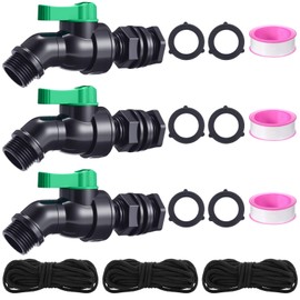 Innconee 3 Sets Rain Barrel Spigot Kit 3/4" High Flow Water Barrel Faucet 1/2 NPT Inlet to 3/4 GHT Outlet Bulkhead Plastic Spigot for Downspout Container Rainwater Collection