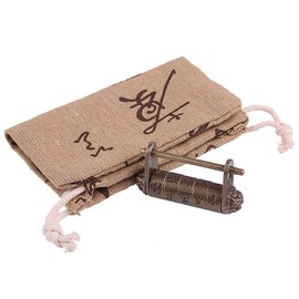 GTHER Antique Vintage Chinese Characters Combination Password Lock Padlock Decorative Old Oriental Traditional Small Lock Bronze with Bag for Wooden Jewelry Box, 50x27mm