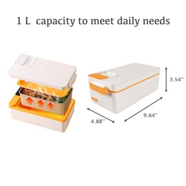 BJLIFE Cordless Electric Lunch Box, Self Heating Food Warmer, Portable Rechargeable Stainless Steel Bento Box for Work, Travel, Battery Powered, No Water Required, 1 L with Insulated Bag
