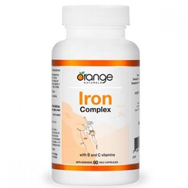 Orange Naturals Iron Complex 20mg with B and C Vitamins, 60 V-Capsules, NEW Formula (450mg Vitamin C)