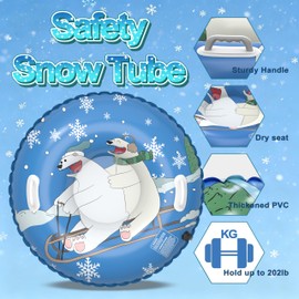 Frueydo Inflatable Snow Tube Sled with Premium Canvas Cover Heavy Duty for Kids Adults,Towable Snow Sled Thickened Bottom Winter Gift Outdoor Fun Toys for Boys Girls (Polar Bear-36)