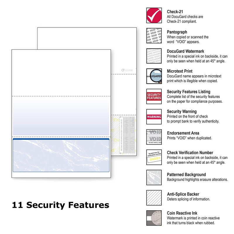 DocuGard Standard Blue Marble Bottom Check, 24 lb, 8.5 x