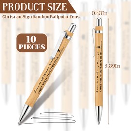 10 Pcs Bible Verse Pens Bamboo Christian Pen Wooden Retractable Bible Pen 1 mm Inspirational Quotes Ballpoint Pen Motivational Pen Bulk for Women Men Office School Supplies Journal Writing Gifts