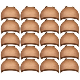 Teenitor 20 Pcs Nylon Wig Caps, Brown Elastic Stocking Wigs Cap Unisex Stretchy Nylon Close End Hair Wig Caps for Men Women