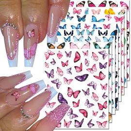 8Pcs Butterfly Nail Art Stickers Decals,3D Butterfly Nail Stickers for Nail Art,3D Self-Adhesive Nail Supplies Colorful Butterflies Wings Designer Nail Sticker for Women DIY Nails Designs Decoration