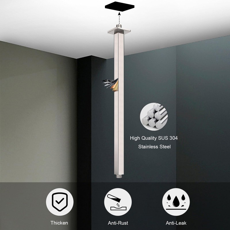 HarJue Ceiling Mounted Shower Arm, Rain Shower Head Square Extension