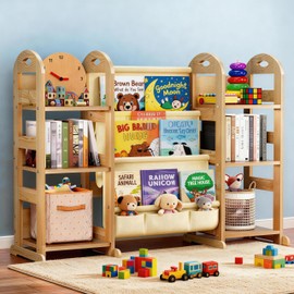 Kids Bookshelf and Toy Storage Organizer, Wood Book Shelf for Kids Rooms