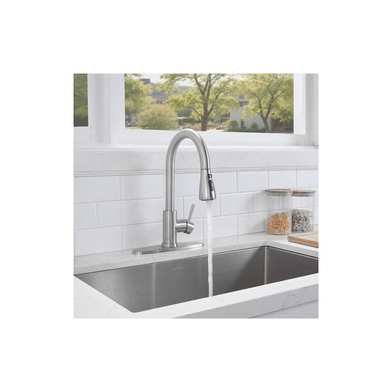 HOTIS Kitchen Faucet with Pull Down Sprayer, Brushed Nickel Stainless