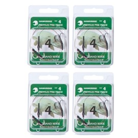 HAWKRIDGE - 4 x Predator SEMI BARBED Pike Snap Tackle Double Hook Bait Rig 30cm Trace Using American 7x7 Wire Strands - Available in Size 4, 6 or 8 (4 x size 4 hook)
