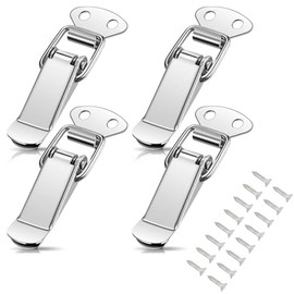 Pack of 4 Tension Clasps, 105 mm Tension Lock Stainless Steel with 16 Screws, Lever Lock, Snap Closure, Box Closure, Cap Lock for Toolbox, Drawer, Chest, Case, Box, Cabinet, Silver