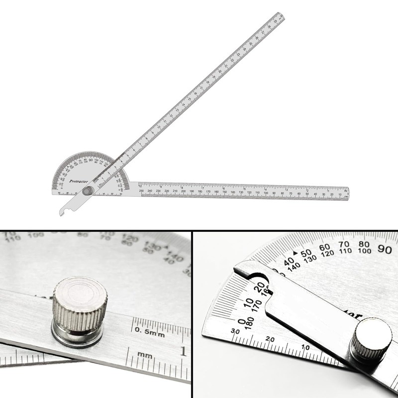 Nortools Stainless Steel Angle Protractor -180° Two Arm Ruler Adjustable