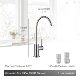 AguaStella AS09SS Stainless Steel Kitchen Water Filter Faucet RO Faucet for Most Reverse Osmosis Units or Water Filtration System in Non-Air Gap