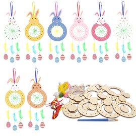 KATOOM 8 Pack Bunny Craft for Kids Paint You Own Easter Bunny Dream Catcher Craft Kit DIY Coloring Wooden Easter Art and Craft for Art Activity Project Easter Decoration