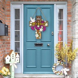 Wooden Easter Door Sign, Wooden Decoration Door Welcome Sign, Spring Holiday Scene Props Indoor Outdoor Ornament Religious Jesus for Living Room