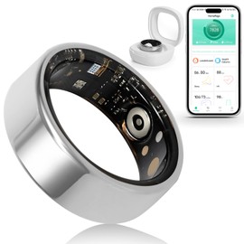 YULUCKGO Smart Ring Health Tracker for Men and Women - Heart Rate Blood Oxygen Sleep Monitor Pedometer IP68 No Subscription Fee (Silver, 11#)