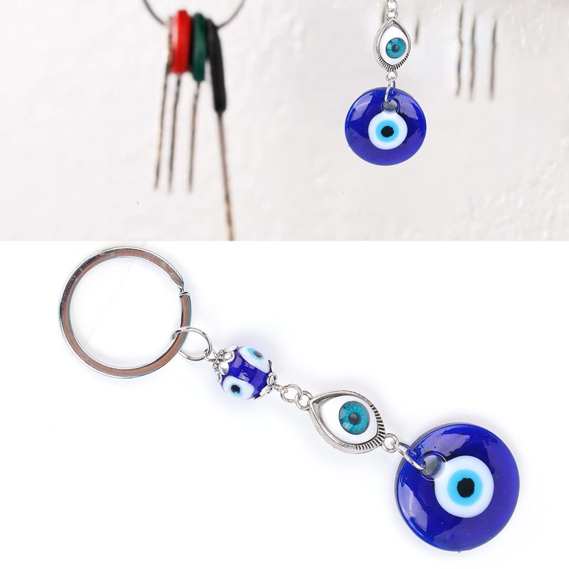 Turkish Blue Evil Eye Keyring, Good Luck Keyring with Ring,