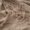 battilo Knit - Manta Decorativa con patrón de Diamante, Beige,