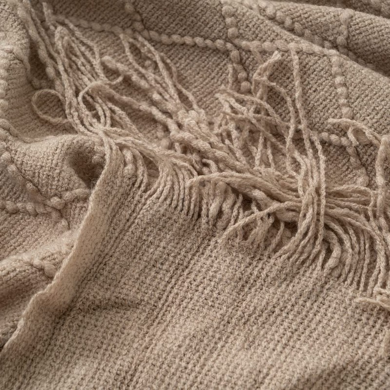 battilo Knit - Manta Decorativa con patrón de Diamante, Beige,