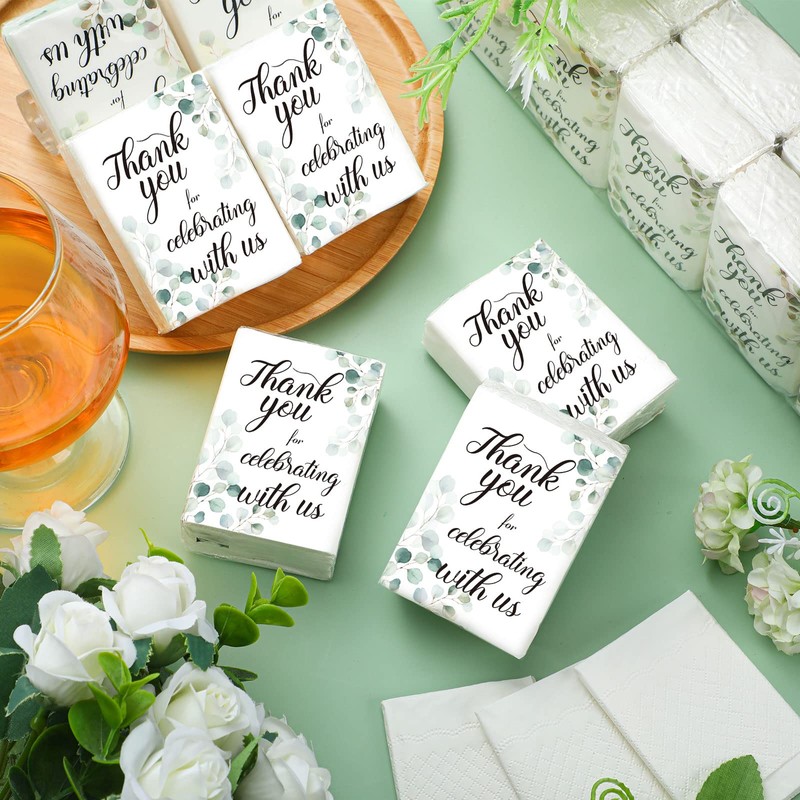100 Pack Wedding Bulk Travel Pocket Tissue Thank You Mini