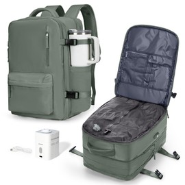 VGCUB Vacuum Backpack Travel with Pump, Vacuum Seal Compression Bags For Clothing Travel Essentials Carry on Luggage Laptop Backpack, Waterproof Personal Item Bag for Women Men Expansion Green